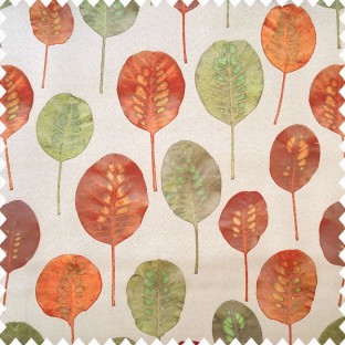 Brown green orange color natural round shapes glossy finished leaves texture finished design with grey color background main curtain
